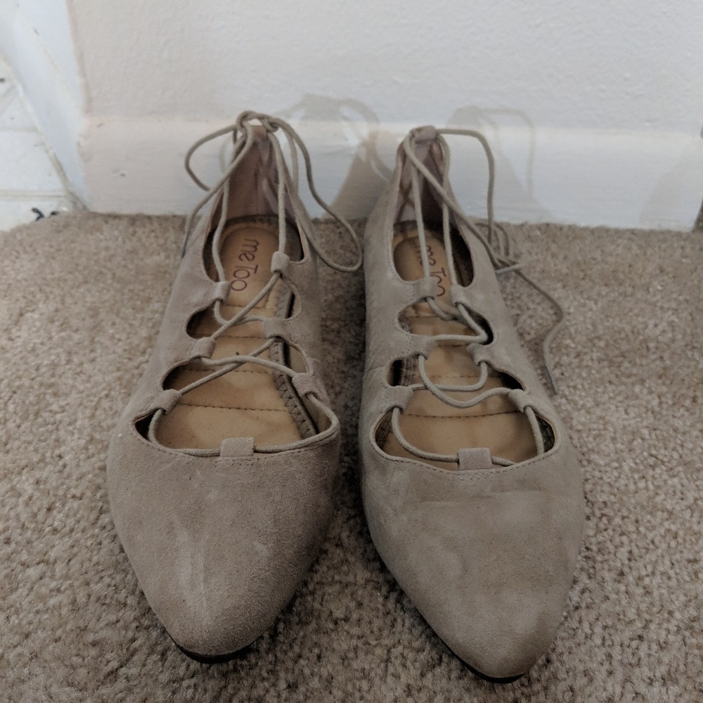 Nude lace up flats